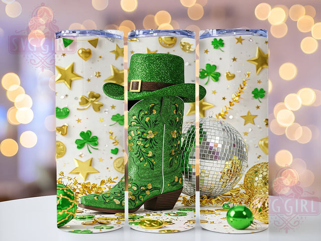 St. Patrick's Irish Cowboy Glitter Tumbler, Irish Cowboy Boots Tumbler, St. Patrick's Day Drinkware, Sublimation Cup, Western Style Tumbler, Green Boots Tumbler, Country Western Decor Sublimation SvggirlplusArt 