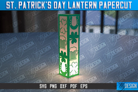 St. Patrick’s Lantern Papercut SVG | Paper Lantern SVG | Night Light Design SVG Fly Design 