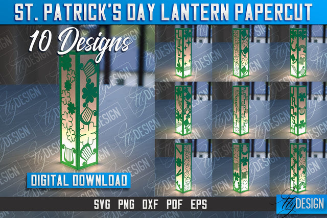 St. Patrick’s Lantern Papercut SVG | Paper Lantern SVG | Night Light Design SVG Fly Design 