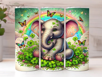 St Patrick's Lucky Charm Elephant 20 oz Skinny Tumbler Sublimation Design, Straight & Tapered Tumbler Png, Floral Elephant Tumbler Png, Digital Download PNG Sublimation Lara' s Designs 
