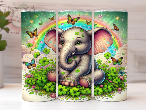 St Patrick's Lucky Charm Elephant 20 oz Skinny Tumbler Sublimation Design, Straight & Tapered Tumbler Png, Floral Elephant Tumbler Png, Digital Download PNG Sublimation Lara' s Designs 
