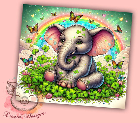 St Patrick's Lucky Charm Elephant 20 oz Skinny Tumbler Sublimation Design, Straight & Tapered Tumbler Png, Floral Elephant Tumbler Png, Digital Download PNG Sublimation Lara' s Designs 