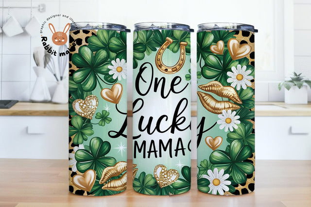 St. Patrick's One Lucky Mama Tumbler Wrap, 20oz Skinny Tumbler Sublimation Design, Mom Life PNG, Leopard Green Gold Sublimation Rabbitmakies 