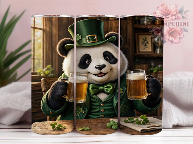 St. Patrick's Panda Toast 20oz Tumbler, St. Patrick's Theme, Panda Motif, Toast Design, Lucky Charm, Festive Accent, Sublimation Wrap, 20oz Tumbler Sublimation Li Zamperini 