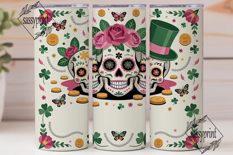 St. Patrick's Sugar Skull Tumbler Wrap Sublimation sassyprint 