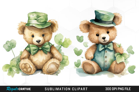 St Patrick's Teddy Bear Clipart Bundle Sublimation Regulrcrative 