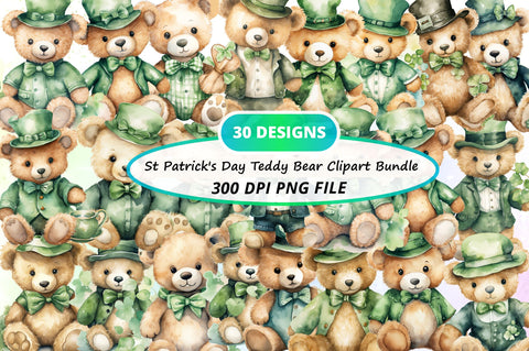St Patrick's Teddy Bear Clipart Bundle Sublimation Regulrcrative 