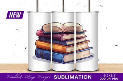 Stack of colorful books illustration tumbler png Sublimation Regulrcrative 