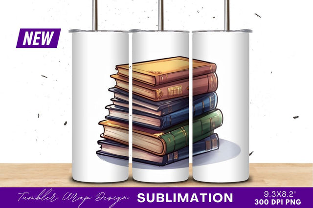 Stack of colorful books tumbler png Sublimation Regulrcrative 