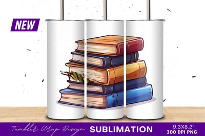 Stack of colorful books tumbler png Sublimation Regulrcrative 