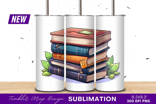 Stack of colorful books with leaves tumbler png Sublimation Regulrcrative 