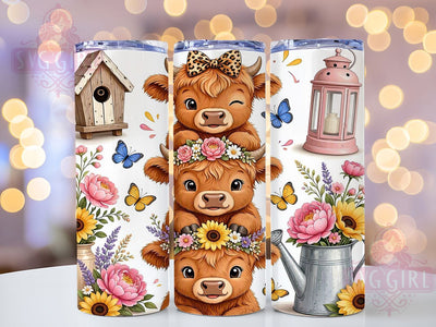 Stacked Baby Cow Garden Glow 20oz Tumbler, Cow Motif, Baby Theme, Garden Accent, Glow Art Design, Rustic Flair, Sublimation Wrap, 20oz Tumbler Sublimation SvggirlplusArt 