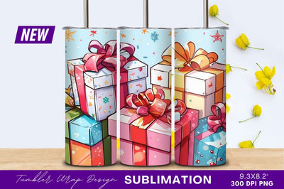 Stacked Cartoon Gift Boxes Tumbler Png Design Sublimation Regulrcrative 