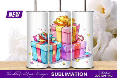 Stacked Cartoon Style Presents For Tumbler Png Sublimation Regulrcrative 