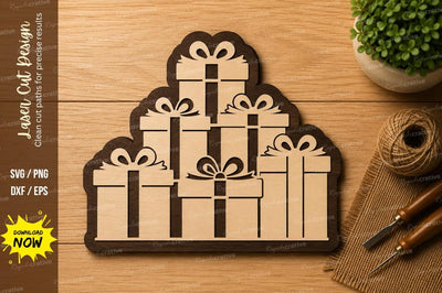 Stacked Christmas Gifts Laser Cut SVG Design SVG Regulrcrative 