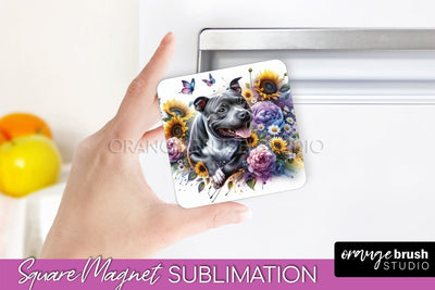 Staffordshire Bull Terrier Magnet Sublimation - Dog Mom Floral Magnet PNG Design Sublimation OrangeBrushStudio 
