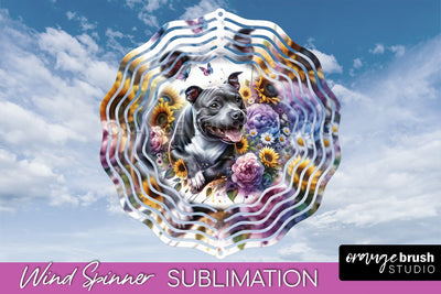 Staffordshire Bull Terrier Wind Spinner, Dog Mom Floral Wind Spinner Sublimation Sublimation OrangeBrushStudio 