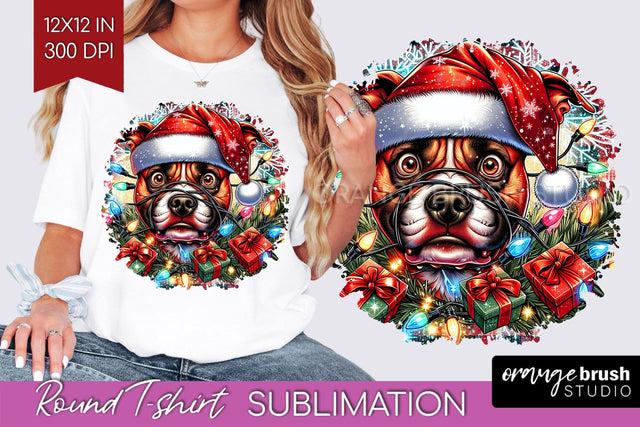 Staffordshire Terrier Christmas Dog Round Tshirt PNG Sublimation OrangeBrushStudio 