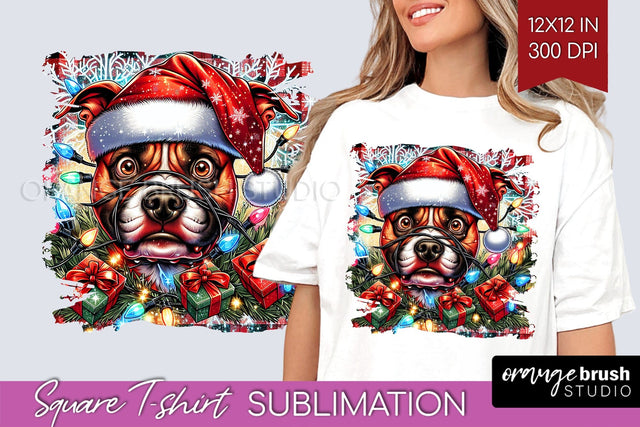 Staffordshire Terrier Christmas Dog Square Tshirt PNG Sublimation OrangeBrushStudio 