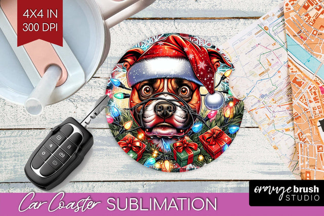 Staffordshire Terrier Funny Christmas Dog Car Coaster Sublimation OrangeBrushStudio 