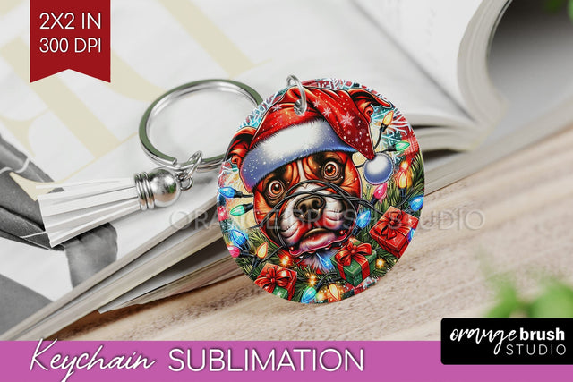 Staffordshire Terrier Funny Christmas Dog Keychain PNG Sublimation OrangeBrushStudio 