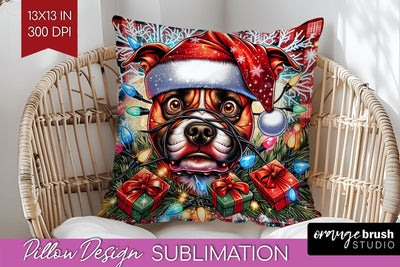Staffordshire Terrier Funny Christmas Dog Pillow Cover Sublimation OrangeBrushStudio 