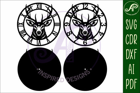 stag deer face clock wall clock laser cut files SVG APInspireddesigns 