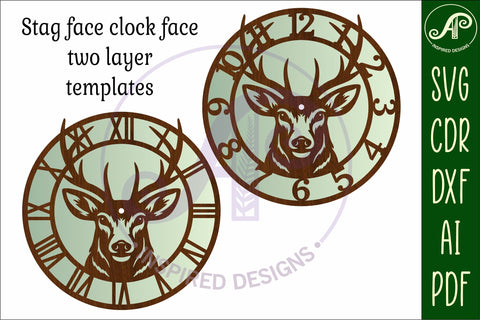 stag deer face clock wall clock laser cut files SVG APInspireddesigns 
