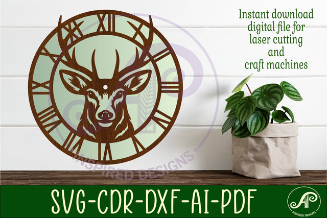 stag deer face clock wall clock laser cut files SVG APInspireddesigns 