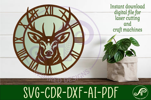 stag deer face clock wall clock laser cut files SVG APInspireddesigns 