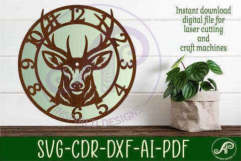 stag deer face clock wall clock laser cut files SVG APInspireddesigns 