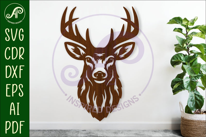 Stag deer face wall art sign, SVG file. vector SVG APInspireddesigns 