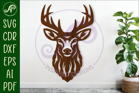 Stag deer face wall art sign, SVG file. vector SVG APInspireddesigns 