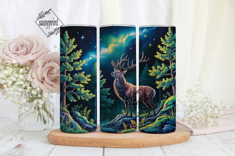 Stag Forest Night Sky Tumbler Wrap PNG Sublimation sassyprint 
