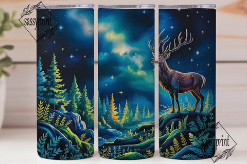 Stag Forest Night Sky Tumbler Wrap PNG Sublimation sassyprint 
