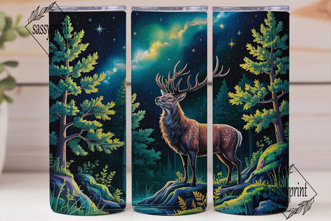 Stag Forest Night Sky Tumbler Wrap PNG Sublimation sassyprint 