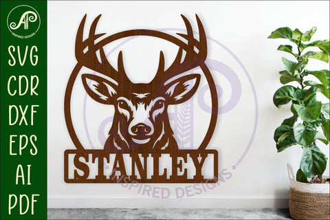 Stag head name wall art sign, SVG file SVG APInspireddesigns 