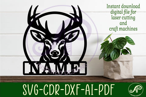 Stag head name wall art sign, SVG file SVG APInspireddesigns 