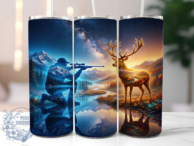 Stag Hunter Landscape 20oz Tumbler, Stag Design, Hunter Theme, Landscape Motif, Wildlife Style, Mystical Charm, 20oz Wrap, Sublimation Tumbler Sublimation ToriDesigns 
