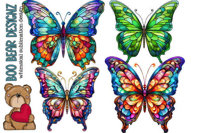 Stain glass Butterfly clipart Sublimation Boo Bear Designz 