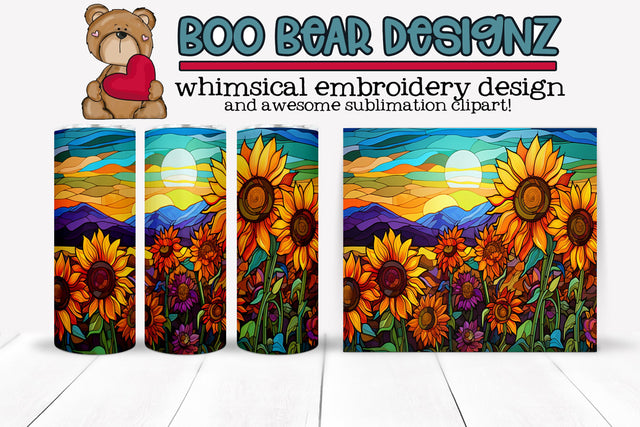 Stain Glass Floral Sublimation tumbler Sublimation Boo Bear Designz 