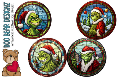 Stain Glass Grinchie Sublimation Ornaments Sublimation Boo Bear Designz 