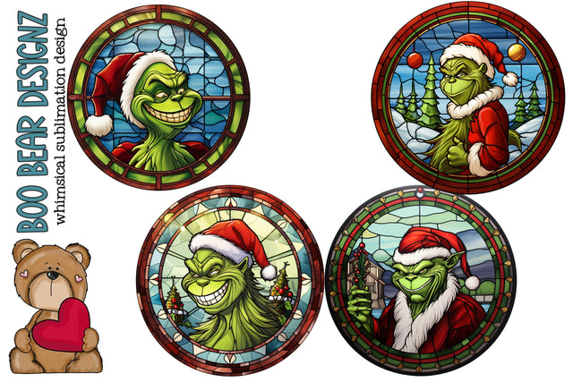 Stain Glass Grinchie Sublimation Ornaments Sublimation Boo Bear Designz 