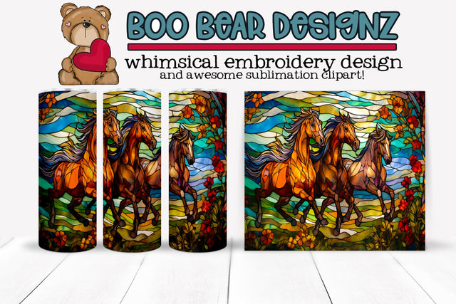 Stain Glass Horse Sublimation tumbler Sublimation Boo Bear Designz 
