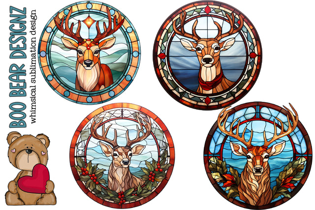 Stain Glass Reindeer Christmas Ornaments Sublimation Boo Bear Designz 