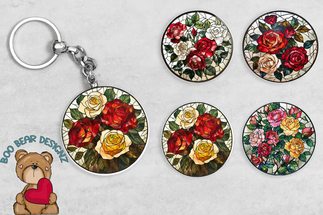 Stain Glass Rose Key Chain Clipart Sublimation Boo Bear Designz 