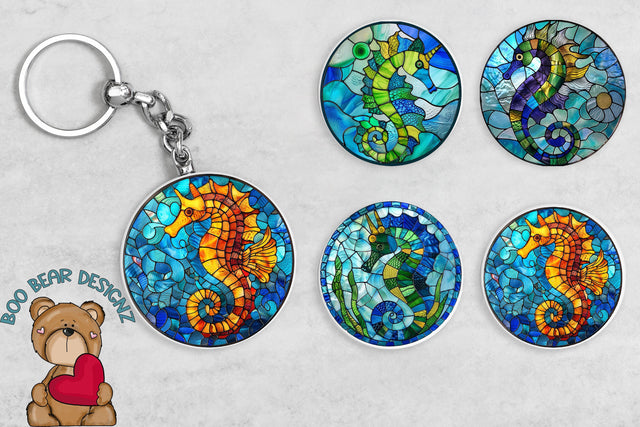 Stain Glass Seahorse Key Chain Clipart Sublimation Boo Bear Designz 