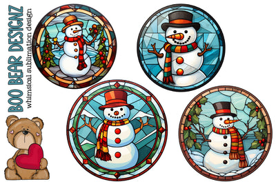 Stain Glass Snowman Clipart Sublimation Boo Bear Designz 