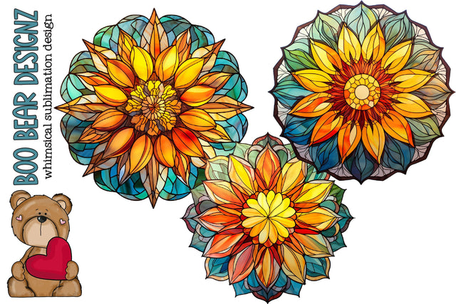 Stain Glass Sunflower Clipart Sublimation Boo Bear Designz 
