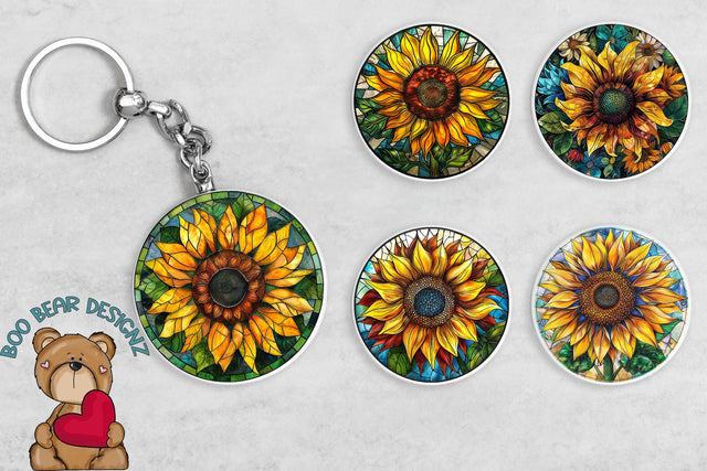 Stain Glass Sunflower Keychain Clipart Sublimation Boo Bear Designz 